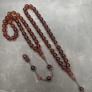 Amber Kızılı Ateş Kehribarı Tesbih – Şeffaf, Canlı Renk, Usta İşçilik - 9X8mm Tombul Beyzi