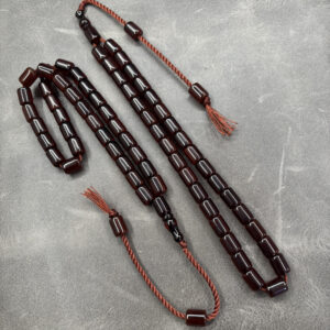 Sıkma Kehribarı Tesbih -Alman Faturan – Kesme Model – 7X10 mm Koyu Vişne