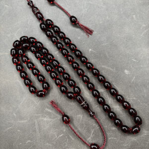 Eskitme Ateş Kehribarı Tesbih - Fıçı Kesim Kilit Habbe - 9X10,5mm - Bordo Renklerinde