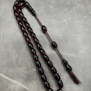 Ateş Kehribarı Tesbih - 9X12mm - Fıçı Kesim Kilit Habbe - Hitameli - Vişne