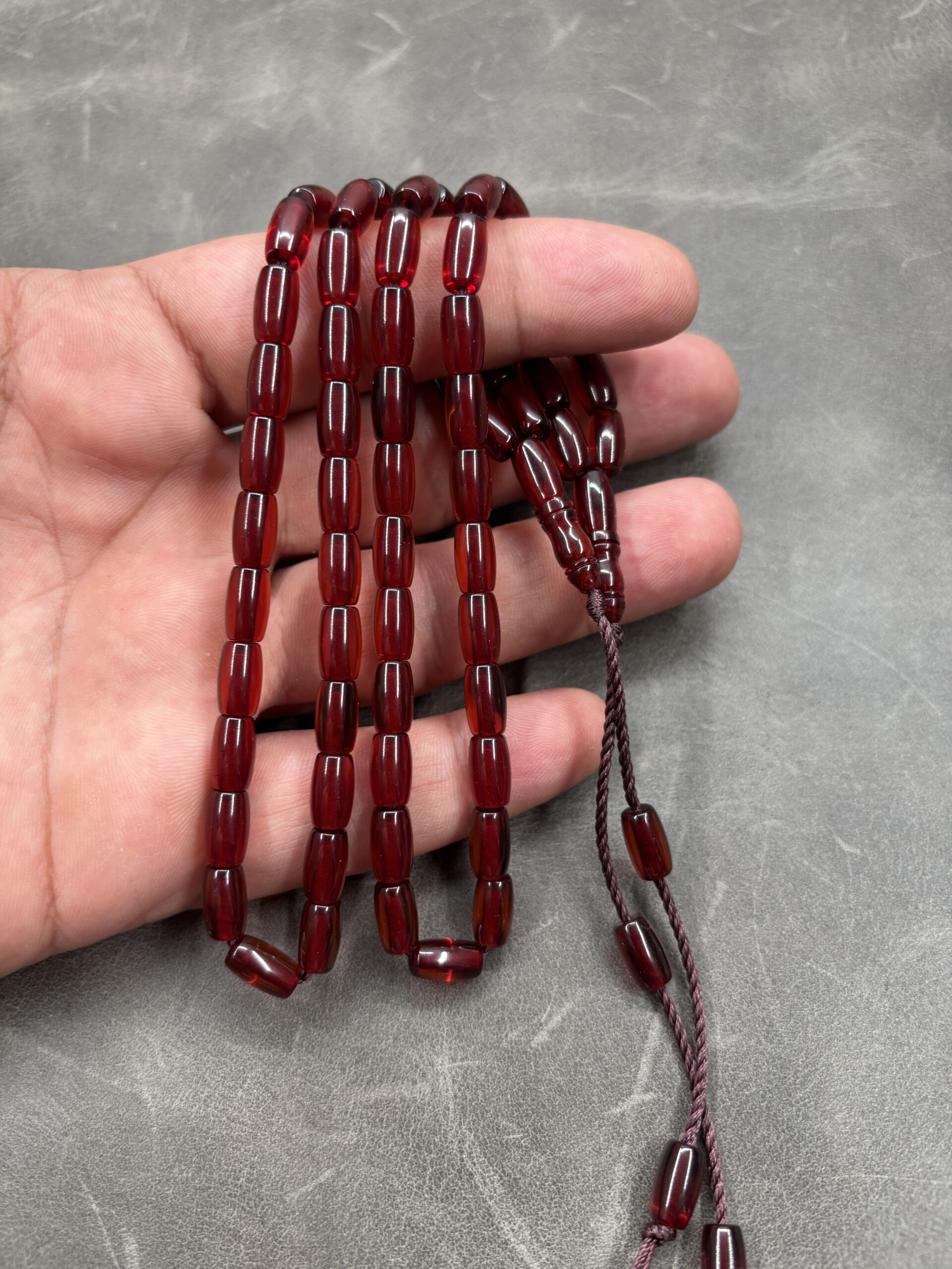 Alman Faturan Ateş Kehribarı | Bordo Renklerinde | 6X10mm Fıçı Kesim - Görsel 4